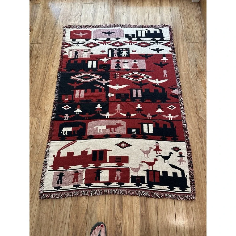 Vintage San Marcos Southwestern Navajo Locomotive Train‎ Tapestry Throw Blanket
